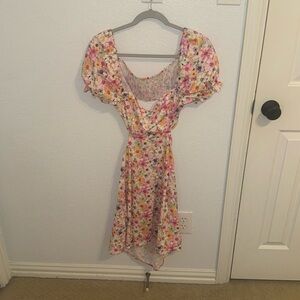colorful flower dress. backless.